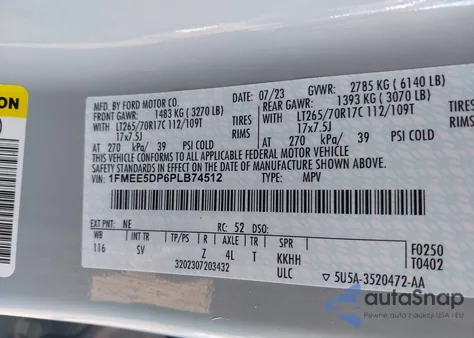 2023 Ford Bronco Black Diamond z USA, uszkodzony, nr VIN 1FMEE5DP6PLB74512